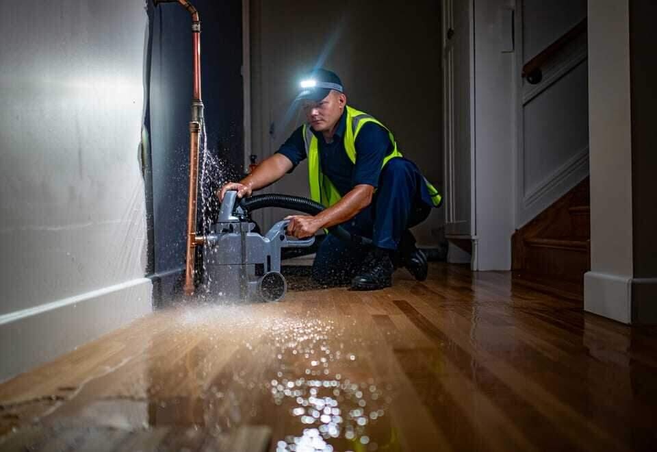 Technician responding on-site to an emergency water leak in a Houston home